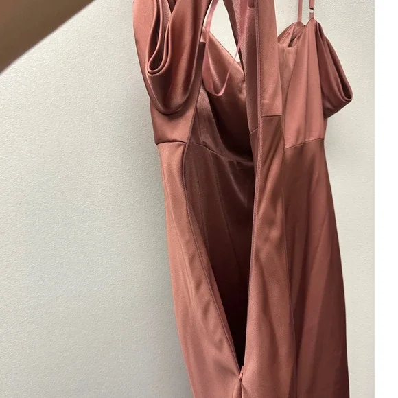 Revelry Sienna Satin Drop Shoulder‎ Side Slits Dress in Copper Size 24 - Picture 7 of 10